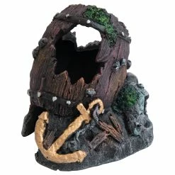 Deep Sea Aquariumdekoration Holzfass Auf Felsen 13x12.5x13cm