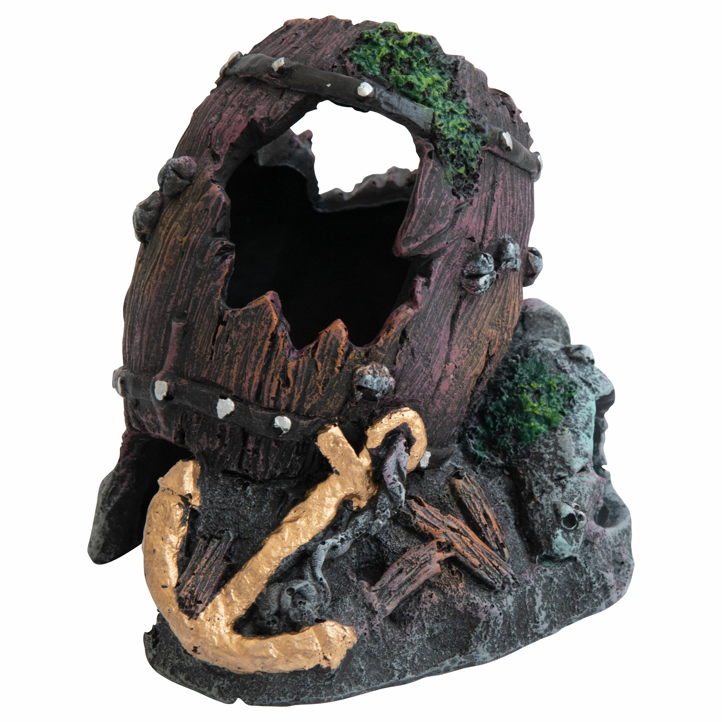 Deep Sea Aquariumdekoration Holzfass Auf Felsen 13x12.5x13cm 3 Deep Sea Aquariumdekoration Holzfass Auf Felsen 13x12.5x13cm