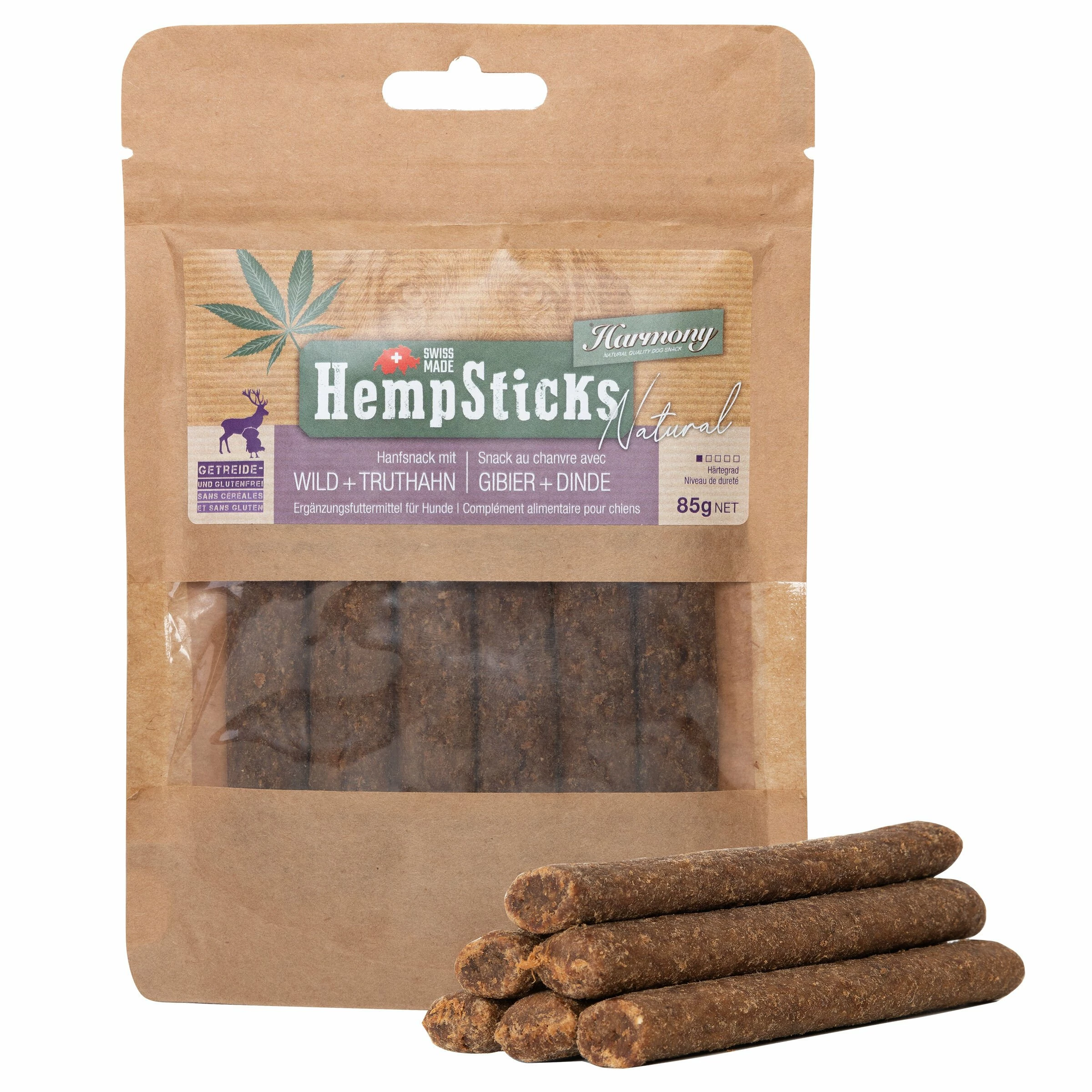 Harmony Dog Natural Hemp Sticks Wild & Truthahn 85g 3 Harmony Dog Natural Hemp Sticks Wild & Truthahn 85g