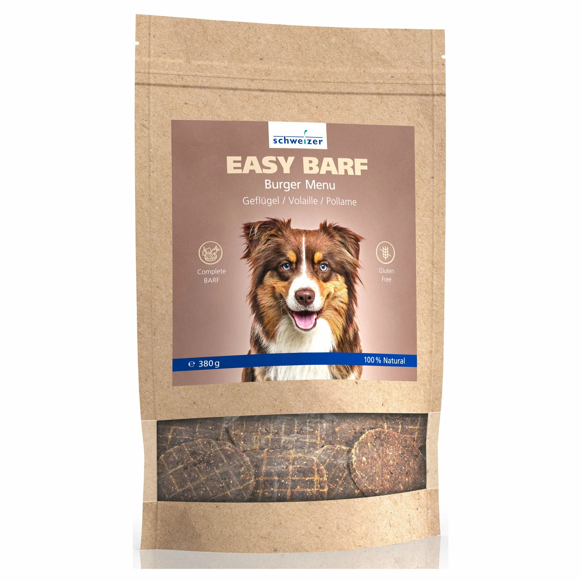 Schweizer Easy Barf Geflügel Burger Menu 380g 3 Schweizer Easy Barf Geflügel Burger Menu 380g