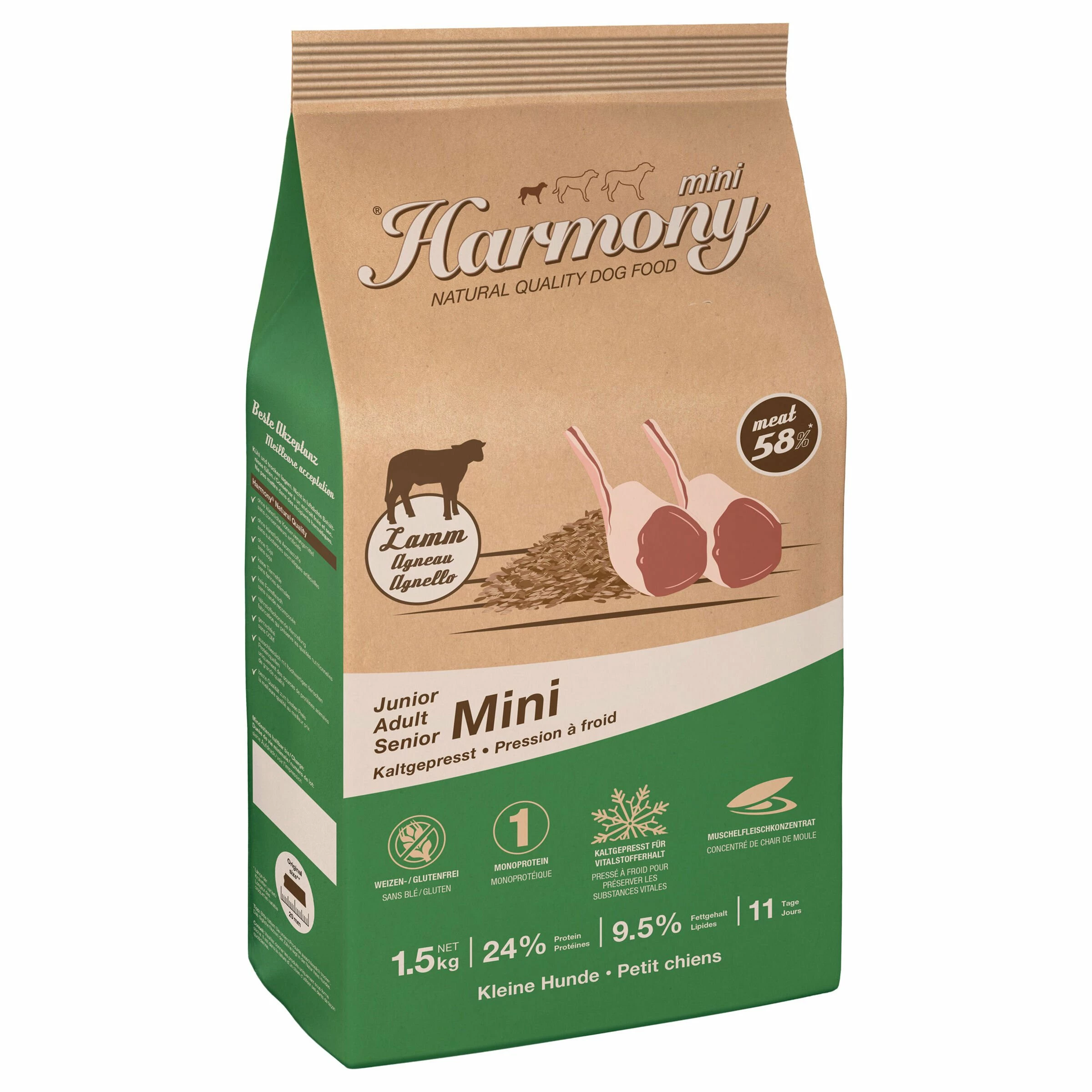 Harmony Dog Natural Mini Kaltgepresstes Hundefutter Weidelamm 3 Harmony Dog Natural Mini Kaltgepresstes Hundefutter Weidelamm